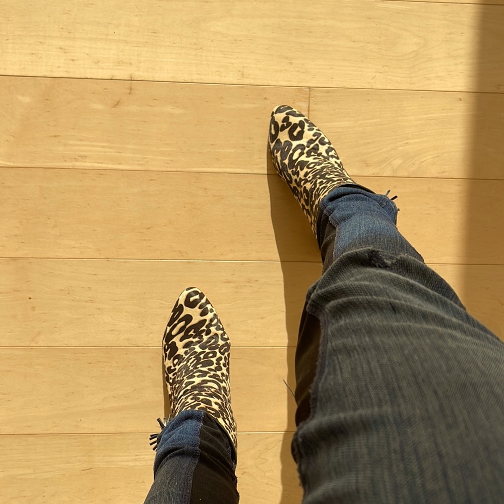 Sexy yet comfy leopard ankle chunky heeled boot by Louis and Cie